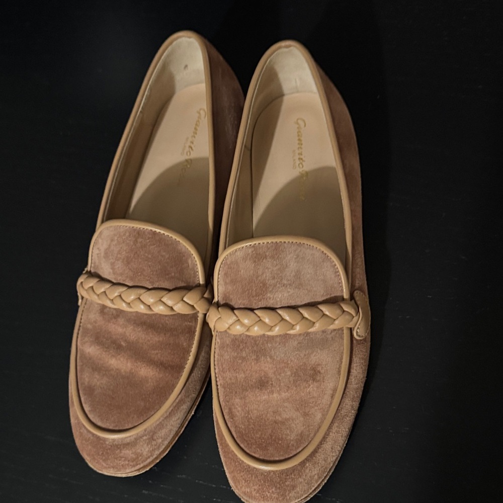 Gianvito Rossi Brown Suede Loafers with Braided Accent